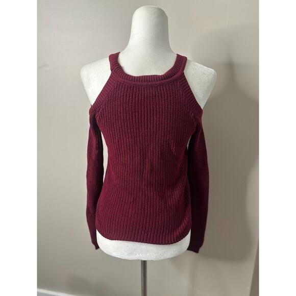 TIMING Sweater Womens Small Preppy Cold Shoulder Long Sleeve Pullover Knit Berry - Picture 3 of 7